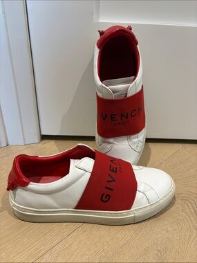 Givenchy White & Red Elastic Band Leather Sneakers